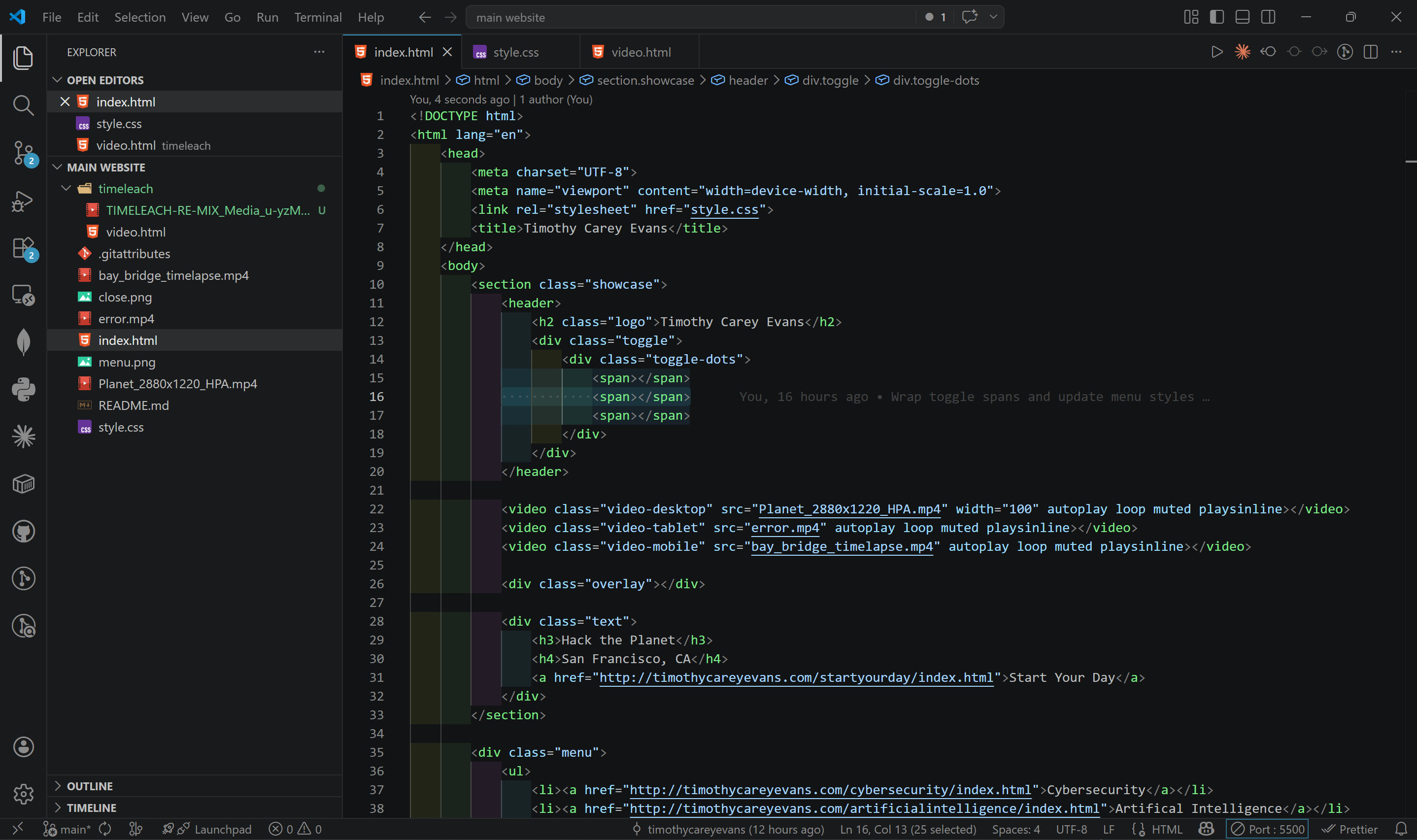 VS Code landing page preview